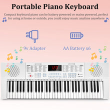 Load image into Gallery viewer, Vangoa VGK611 Piano Keyboard for Beginner, 61 Keys Electric Keyboard Piano Portable Music Keyboard with Mini Lighted Keys, Electronic Piano for Kids Boy Girl, White
