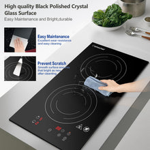 Load image into Gallery viewer, AMZCHEF Induction Cooktop 2 Burners, 12 Inch Bulit-in &amp; Countertop Induction Stove with Plug 110V-120V, 9 Power Levels Electric Stove 1800W, Safety Lock, Timer, Touch Control for Fast Cooking
