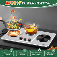 Load image into Gallery viewer, Cusimax Hot Plate,Countertop Triple Burner with 7″Cast Iron Cooktop,Electric Hot Plate for Cooking,11 Level Temperature Setting
