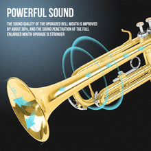 Load image into Gallery viewer, Soulmate Bb Standard Trumpet Set for Beginner Brass Student Trumpet Instrument with Carrying Hard Case, Cleaning Kit, 7C Mouthpiece and Gloves (Gold)
