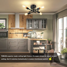 Load image into Gallery viewer, TOBUSA Semi Flush Mount Ceiling Light Fixture Matte Black, Modern Sputnik Close to Ceiling Light, Chandelier Light Fixture Ceiling for Bedroom Kitchen Living Room Dining Room, 4 Light E26 Socket
