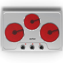 Load image into Gallery viewer, Sunvivi 1800W Triple Burner Portable Electric Ceramic Stove – Knob Control, Indicator Light, Compatible with All Cookware, Ideal for Multiple Cooking Scenarios, Silver
