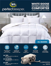 Load image into Gallery viewer, Serta Goose Feather Down Fiber Cotton Comforter Queen Size - 100% Cotton Duvet Insert - Hotel Luxury Hypoallergenic Bedding Comforter All Season Medium Warmth 90 x 90 Inch White
