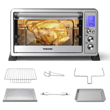 Load image into Gallery viewer, TOSHIBA AC25CEW-SS Large 6-Slice Convection Toaster Oven Countertop, 10-In-One with Toast, Pizza and Rotisserie, 1500W, Stainless Steel, Includes 6 Accessories

