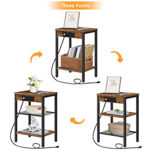 Load image into Gallery viewer, HOOBRO End Table with Charging Station and USB Ports, 3-Tier Nightstand with Adjustable Shelf, Small Side Table for Small Space in Living Room, Bedroom and Balcony, Rustic Brown BF112BZ01
