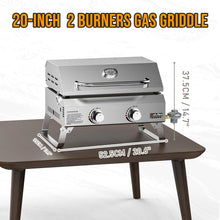 Load image into Gallery viewer, Onlyfire Flat Top Gas Griddle with Lid &amp; Foldable Legs, 2-Burner Tabletop BBQ Propane Grill Griddle, Portable Grill Stove for Outdoor Cooking Patio Party Camping Tailgating RV, Stainless Steel, GS318
