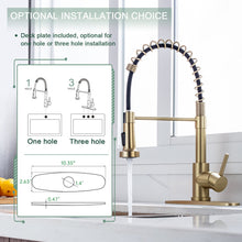 Load image into Gallery viewer, WEWE Brushed Gold Kitchen Faucet with Pull Down Sprayer, RV Brass Kitchen Faucet Stainless Steel Single Handle Spring Faucet with Deck Plate for Farmhouse Utility bar Laundry Sinks
