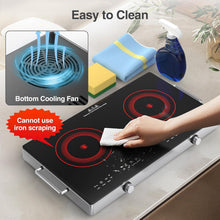 Load image into Gallery viewer, VBGK Electric Cooktop,110V 2400W Electric Stove Top with Knob Control,9 Power Levels, Kids Lock &amp; Timer,LED touch control,Overheat Protection Electric stove,24 Inch desktop 2 burner
