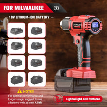Load image into Gallery viewer, Cordless Heat Gun for Milwaukee 18V Battery, LIVOWALNY 18V 350W 122℉~1202℉ (50℃-550℃) Variable Temperature Control Hot Air Gun with LCD Digital Display for Shrink Tubing, Crafts (No Battery)
