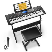 Load image into Gallery viewer, Donner 61 Key Keyboard Piano, Electric Piano Keyboard Kit with 249 Voices, 249 Rhythms - Includes Piano Stand, Stool, Microphone, Gift for Beginners, Black (DEK-610S)
