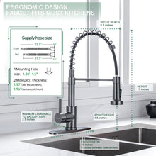 Load image into Gallery viewer, WEWE Black Stainless Kitchen Faucet, Faucet for Kitchen Sink with Pull Down Sprayer Gray Matte Gun Black Kitchen Faucet with Deck Plate Stainless Steel Farmhouse Commercial Single Handle Sink Faucet
