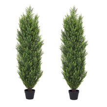 Load image into Gallery viewer, THE BLOOM TIMES 4ft Cedar Topiary Trees – Artificial Outdoor Fake Potted Plants, UV Resistant Faux Evergreen Pine &amp; Cypress Bushes Shrubs for Front Porch Planter Decor, 4 Foot Set of 2
