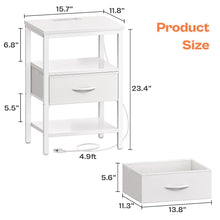Load image into Gallery viewer, SUPERJARE Nightstand with Charging Station, Bed Side Table with Adjustable Fabric Drawer, Night Stand for Bedroom, 3-Tier Storage End Table, for Living Room, White
