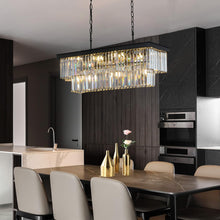 Load image into Gallery viewer, Weesalife Crystal Chandeliers for Dining Room 11-Light Black Modern Chandelier Rectangle Contemporary Pendant Light Fixture for Kitchen Island Bar L33.5 Inch
