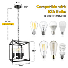 Load image into Gallery viewer, Unicozin 4-Light Black Farmhouse Chandelier, Iron Lantern Pendant Light Rustic Cage Adjustable Height, E26 Base Industrial Hanging Lights for Kitchen Island Dining Room Hallway Foyer Entryway
