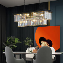 Load image into Gallery viewer, Weesalife Crystal Chandeliers for Dining Room 11-Light Black Modern Chandelier Rectangle Contemporary Pendant Light Fixture for Kitchen Island Bar L33.5 Inch
