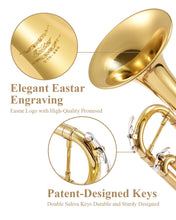 Load image into Gallery viewer, Eastar Bb Standard Trumpet Set for Beginner, Brass Student Trumpet Instrument with Hard Case, Cleaning Kit, 7C Mouthpiece and Gloves, ETR-380, Golden
