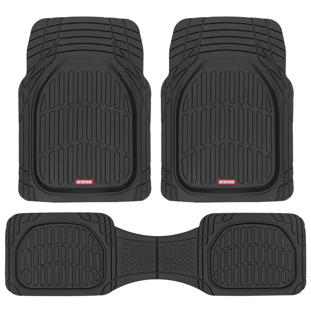 Motor Trend FlexTough Floor Mats for Cars, Deep Dish All-Weather Mats, Waterproof Trim-To Fit Automotive Floor Mats for Cars Trucks SUV, Universal Floor Liner Car Accessories, Black, Full Set