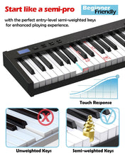 Load image into Gallery viewer, NikoMaku Piano Keyboard 88 Keys Semi-weighted Compact Portable Digital Piano Set for Beginners with Stand, Carrying Case, Sustain Pedal, Headphones, SWAN-S White
