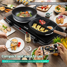 Load image into Gallery viewer, CUKOR Double Cast Iron 2 Burner, 1800W Countertop Burner, Dual Electric Stove Burners, Portable Double Burner for Cooking
