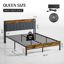 Load image into Gallery viewer, Queen Bed Frame with Headboard, Metal Platform Bed with Smart LED Lights and USB Charging Station, Easy Assembly, No Box Spring Needed
