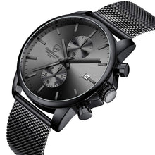 Load image into Gallery viewer, GOLDEN HOUR Men’s Watch Fashion Sport Quartz Analog Mesh Stainless Steel Waterproof Chronograph Watches, Auto Date in Grey Hands, Color: Black
