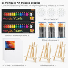 Load image into Gallery viewer, Shuttle Art 69 Pack Acrylic Paint Set, Acrylic Painting Set with 2 Pack of 15 Colors Acrylic Paint, 3 Sets of Wooden Easels, Canvas, Brushes &amp; Palettes, Art Painting Supplies for Kids Adults Beginner
