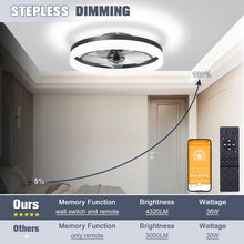 Load image into Gallery viewer, VOLISUN Low Profile Ceiling Fans with Lights and Remote, Fandelier Ceiling Fan Flush Mount, 3000K-6500K Smart Bladeless LED Fan Light, Black Modern Ceiling Fans with Lights for Bedroom

