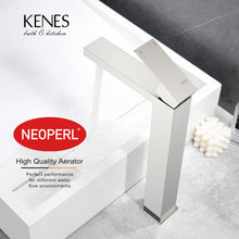 Load image into Gallery viewer, KENES Brushed Nickel Vessel Sink Facuet Single Handle Tall Bathroom Sink Faucet Vanity Bathroom Faucet Basin Mixer Tap with Water Supply Hose and Pop Up Sink Drain, LJ-9031A
