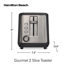 Load image into Gallery viewer, Hamilton Beach Gourmet 2 Slice Slot Toaster with Extra Long &amp; Wide Slots, Sure-Toast Technology, Shade Selector, Bagel Setting, Matte Black and Stainless Steel (22996)
