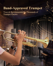 Load image into Gallery viewer, Eastar Bb Standard Trumpet Set for Beginner, Brass Student Trumpet Instrument with Hard Case, Cleaning Kit, 7C Mouthpiece and Gloves, ETR-380, Golden

