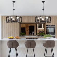 Load image into Gallery viewer, MhyTogn Industrial Style Chandelier, with Matt Black Finish Geometric Shade Pendant Lighting Fixture for Dining Room Living Room Kitchen Island Bedroom 5-Light

