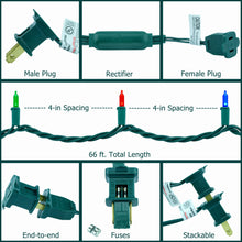 Load image into Gallery viewer, YULETIME 200 Count Multicolor LED Christmas Lights, 66 Feet Green Wire UL Certified Commercial Grade Holiday String Light Set (Multicolor)
