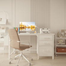 Load image into Gallery viewer, Lufeiya White Computer Desk with Fabric File Drawers Cabinet, 47 Inch Home Office Desks with Filing Cabinet for Small Space, Modern Writing Table PC Desks, White
