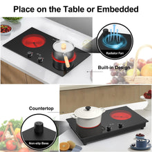 Load image into Gallery viewer, VBGK Electric Cooktop,2400W Electric Stove Top,Countertop and Built-in Hot Plate with Child Safety Lock, Timer, LED touch Knob Control,Overheat Protection,110V 2 Burner Induction Cooktop
