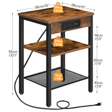 Load image into Gallery viewer, HOOBRO End Table with Charging Station and USB Ports, 3-Tier Nightstand with Adjustable Shelf, Small Side Table for Small Space in Living Room, Bedroom and Balcony, Rustic Brown BF112BZ01
