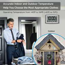 Load image into Gallery viewer, WallarGe Atomic Clock with Outdoor and Indoor Temperature - 12.5 Inch Self-Setting Digital Clock Large Display, Battery Operated Wall Clocks or Desk Clocks for Bedroom, Livingroom, Office
