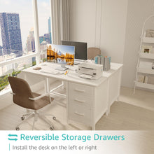 Load image into Gallery viewer, Lufeiya White Computer Desk with Fabric File Drawers Cabinet, 47 Inch Home Office Desks with Filing Cabinet for Small Space, Modern Writing Table PC Desks, White

