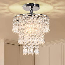 Load image into Gallery viewer, FRIXCHUR Small Crystal Chandelier Led Crystal Ceiling Lights 3 Tiers Crystal Raindrops Chandelier Pendant Lighting Fixture Decoration for Bedroom Hallway Living Room,Chrome,E26
