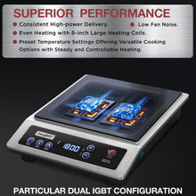Load image into Gallery viewer, ChangBERT Induction Cooktop, Commercial Grade Portable Cooker, Large 8” Heating Coil, Premium Stainless Steel Countertop Burner with NSF Certified, 10 Hours Timer Powerful 1800W Professional Hot Plate
