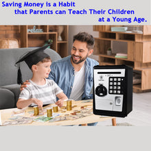 Load image into Gallery viewer, Litpggy Kids Safe Bank with Fingerprint Password Talking ATM Piggy Bank for Real Money Toy Gift for 5-14 Years Old Boys Girls (Silver/Black)
