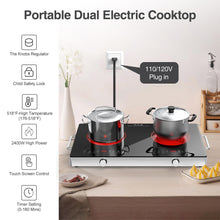 Load image into Gallery viewer, VBGK Electric Cooktop,110V 2400W Electric Stove Top with Knob Control,9 Power Levels, Kids Lock &amp; Timer,LED touch control,Overheat Protection Electric stove,24 Inch desktop 2 burner
