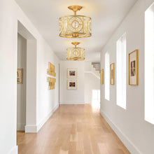 Load image into Gallery viewer, Zicbol Semi Flush Mount Chandelier for Dining Room, 3-Lights Vintage Crystal Round Chandelier, Gold Retro Semi-Flush Mount Ceiling Lights Fixture for Living Room Bedroom Kitchen Hallway Foyer
