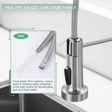 Load image into Gallery viewer, WEWE Kitchen Faucets, Brushed Nickel Kitchen Faucet with Pull Down Sprayer, Industrial Spring Single Handle Stainless Steel Kitchen Sink Faucet with Deck Plate, 1 Hole or 3 Hole for Laundry Rv
