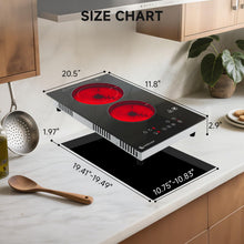 Load image into Gallery viewer, AMZCHEF 2-Burner-Electric-Cooktop-Electric-Stove, 12 inch Plug in Stove Top 110V-120V, 2 Burner Hot Plate with 1800W &amp; 9 Power Levels, Residual Heat Indicator, Over-Temperature Protection
