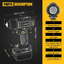 Load image into Gallery viewer, Cordless Heat Gun for Dewalt 20v Battery, LIVOWALNY 350W Fast Heating Soldering Hot Air Gun 122℉-1022℉ Variable Temperature Control with 5 Nozzles for DIY Crafts, Shrink Tubing (No Battery)
