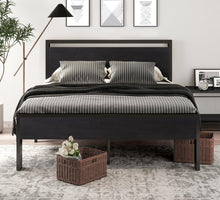 Load image into Gallery viewer, SHA CERLIN 14 Inch Full Size Metal Platform Bed Frame with Wooden Headboard and Footboard, Mattress Foundation, No Box Spring Needed, Large Under Bed Storage, Non-Slip Without Noise, Black Oak
