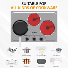 Load image into Gallery viewer, Sunvivi 1800W Triple Burner Portable Electric Ceramic Stove – Knob Control, Indicator Light, Compatible with All Cookware, Ideal for Multiple Cooking Scenarios, Silver
