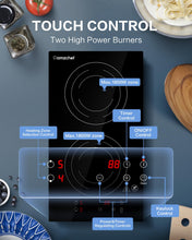 Load image into Gallery viewer, AMZCHEF Induction Cooktop 2 Burners, 12 Inch Bulit-in &amp; Countertop Induction Stove with Plug 110V-120V, 9 Power Levels Electric Stove 1800W, Safety Lock, Timer, Touch Control for Fast Cooking
