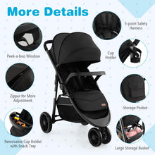 Load image into Gallery viewer, BABY JOY Jogging Stroller, Jogger Travel System with 5-Point Safety Harness, Adjustable Canopy/Backrest/Footrest, Storage Basket &amp; Pocket, Lightweight Baby Stroller for Newborn Toddlers (Black)
